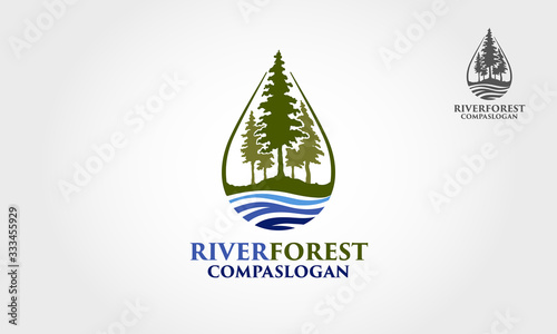 River Forest Vector Logo Template. An excellent logo template suitable for any business related to eco, green, nature, consulting, socail etc. This logo features with pines tree and a river. 