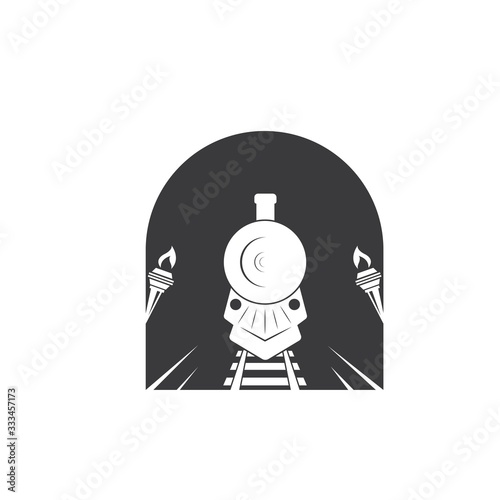 old train coming out of the tunnel vector illustration design