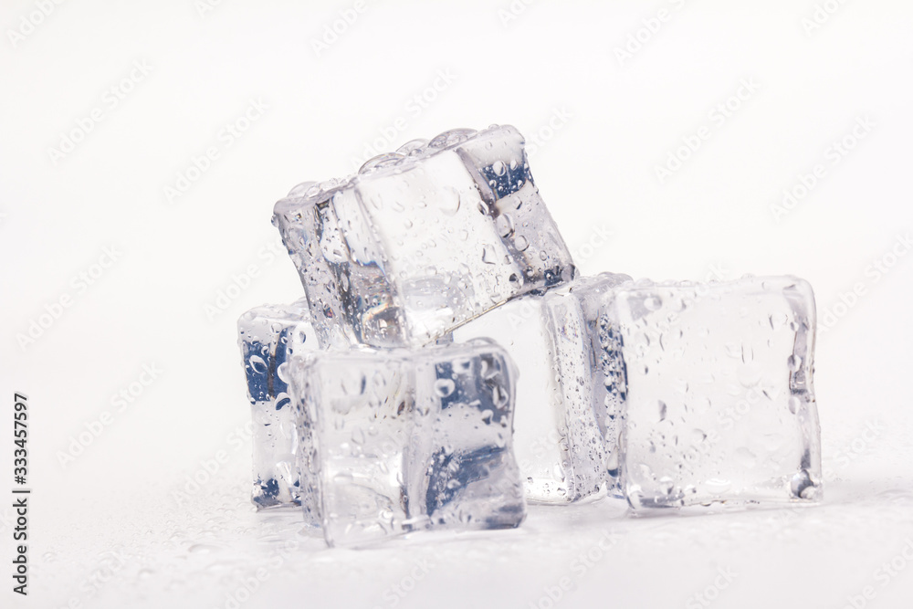 ice cubes in close-up on white background