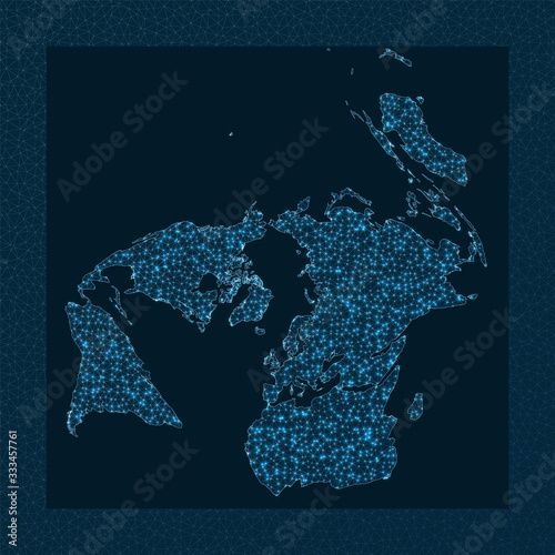 Abstract map of world network. Gringorten Quincuncial projection. World Network. Vibrant connections map. Vector illustration. photo