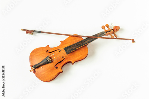 mage of one violin musical instrument isolated on white background with copy space.