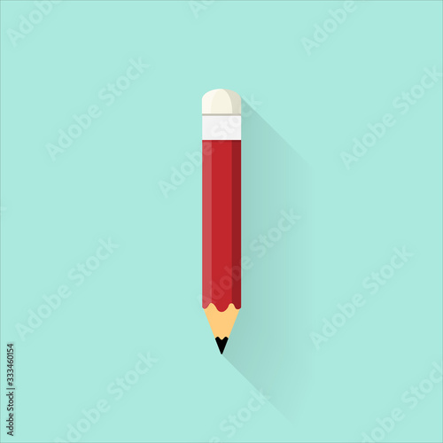 Red pencil flat icon with shadow.
