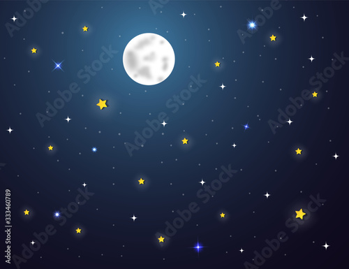 night sky with stars and moon. paper art style.Vector of a crescent moon with stars on a cloudy night sky. Moon and stars background.Vector EPS 10.
