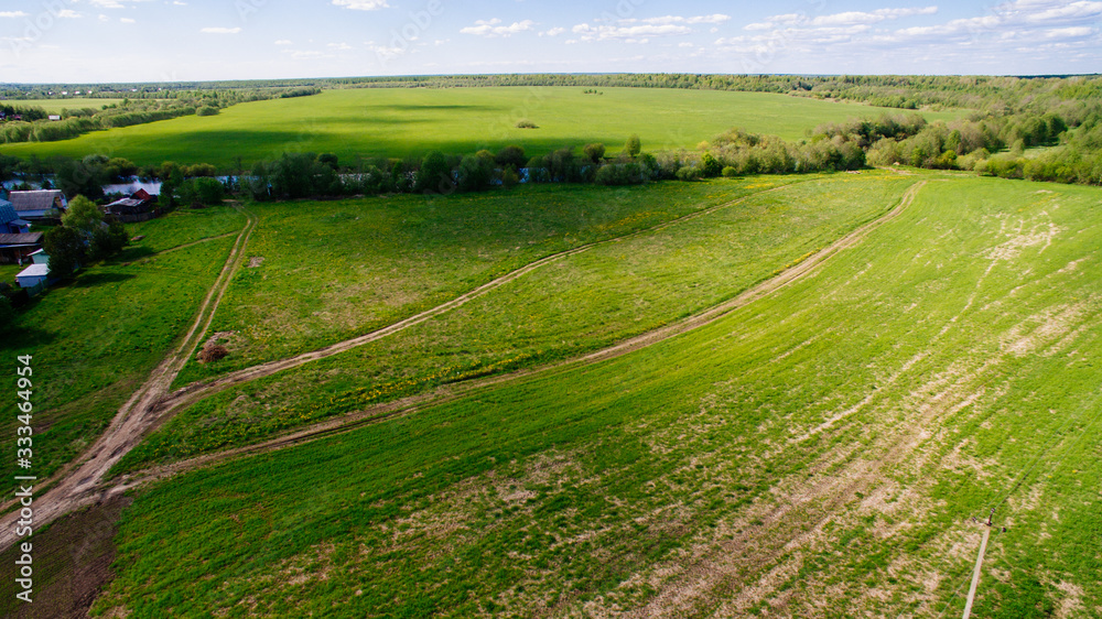 field and road from a bird's eye view