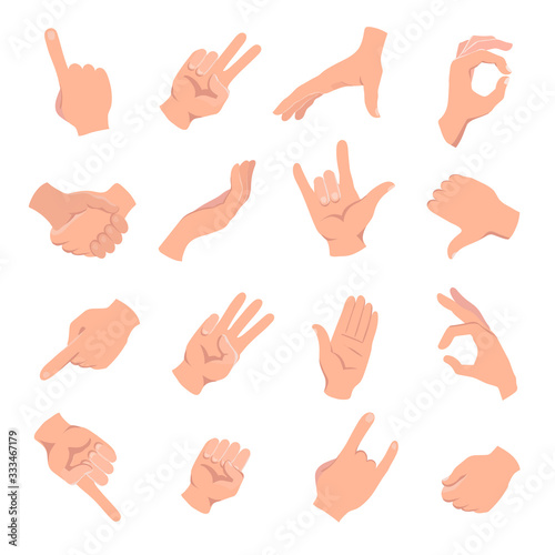 Hands human gestures set. Different human finger gesture signs collection isolated vector illustration