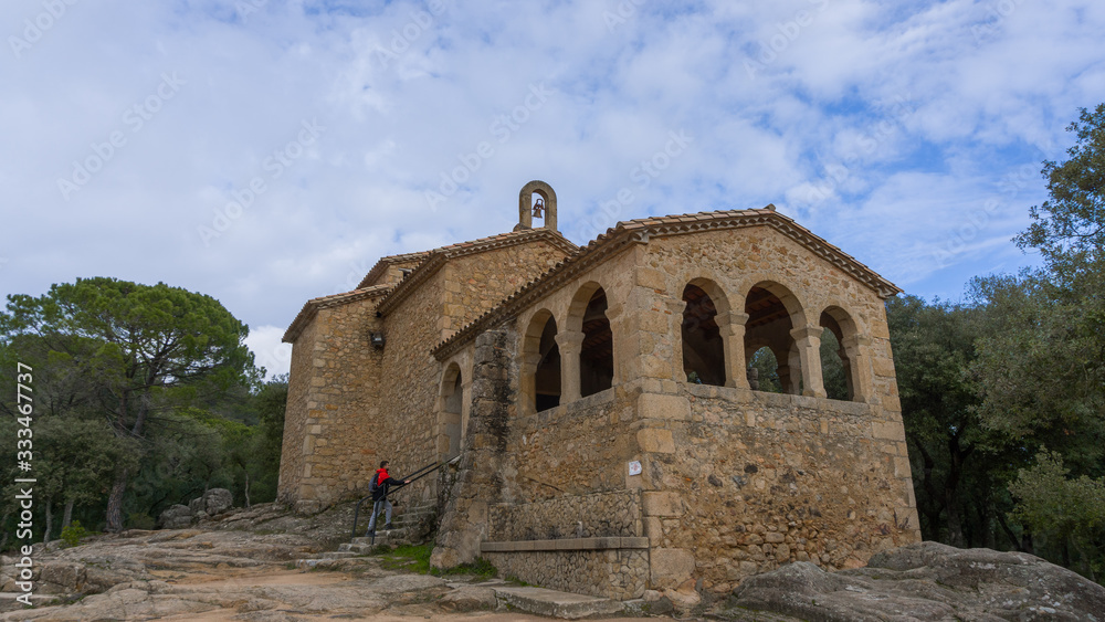 young boy climbing stairs of a hermitage