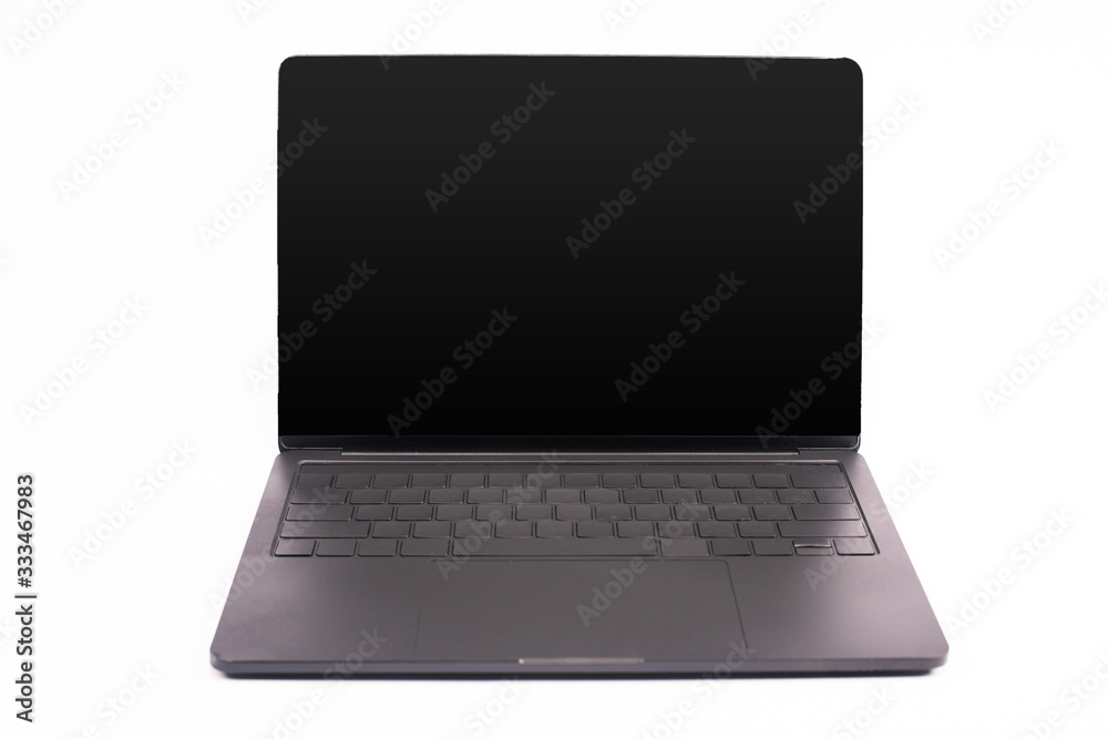 black and modern laptop with blank screen isolated on white black and modern laptop with blank screen isolated on white