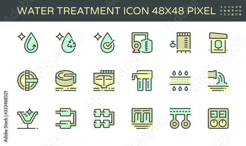 Water treatment plant and water filtration vector icon set, 48x48 pixel perfect and editable stroke.