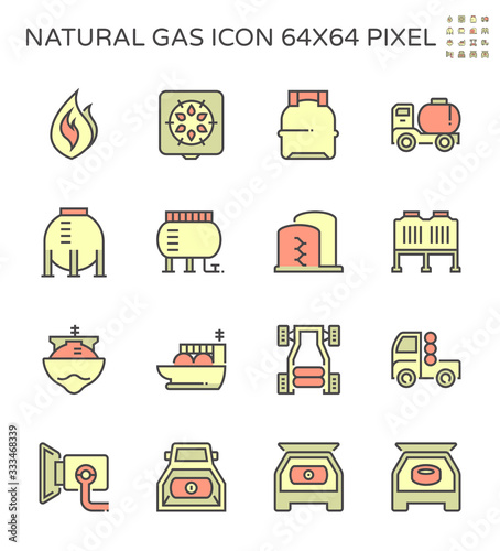 Natural gas industry vector icon set design, 64x64 pixel perfect and editable stroke.