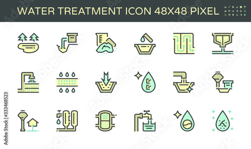 Water treatment plant and water filtration vector icon set, 48x48 pixel perfect and editable stroke.