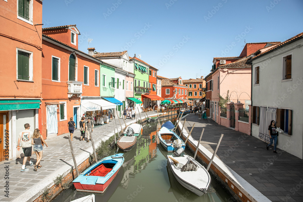 Colorful little Italian city and canals Burano