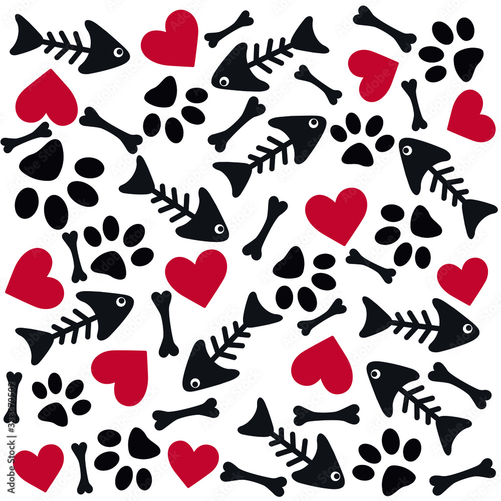 Animal bone, paw, heart, skeleton fish, vector, art, illustration Animal bone, paw, heart, skeleton fish, vector, art, illustration