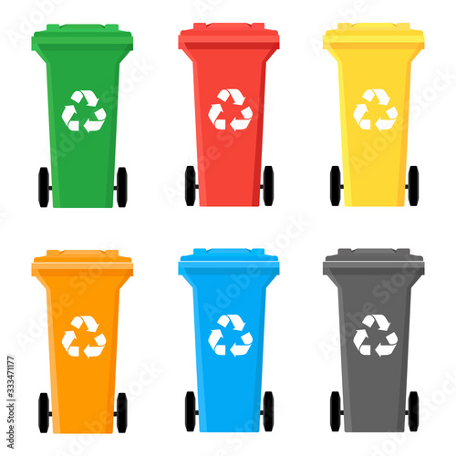 Colorful Recycle Bins Set for Utilization of Garbage. Saving Of The Environment Vector Illustration