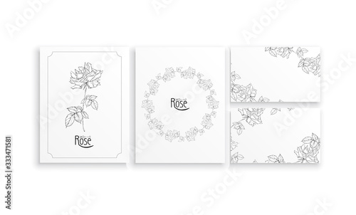 set of cards and business cards with graphic floral