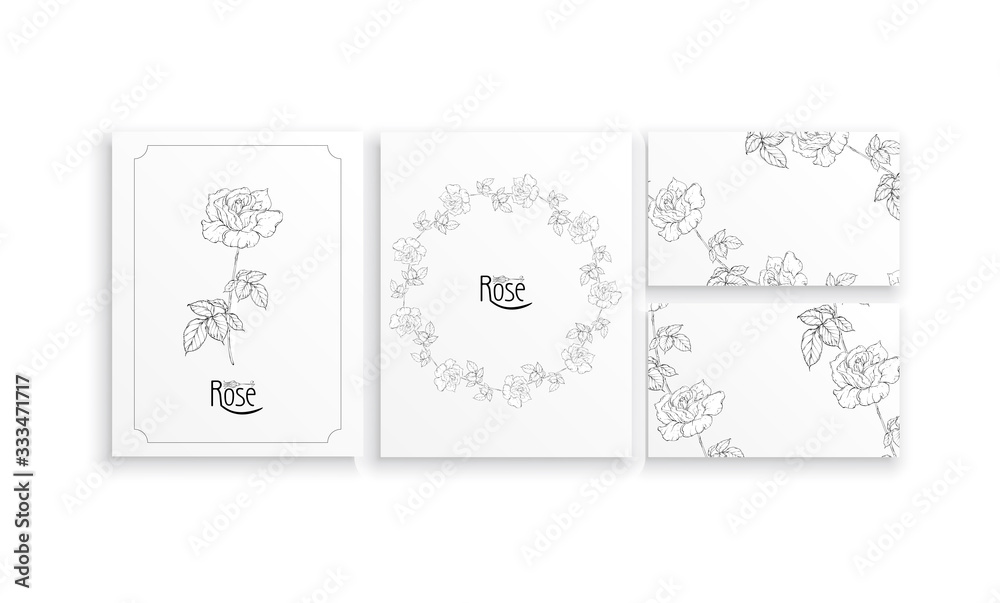 set of cards and business cards with graphic floral