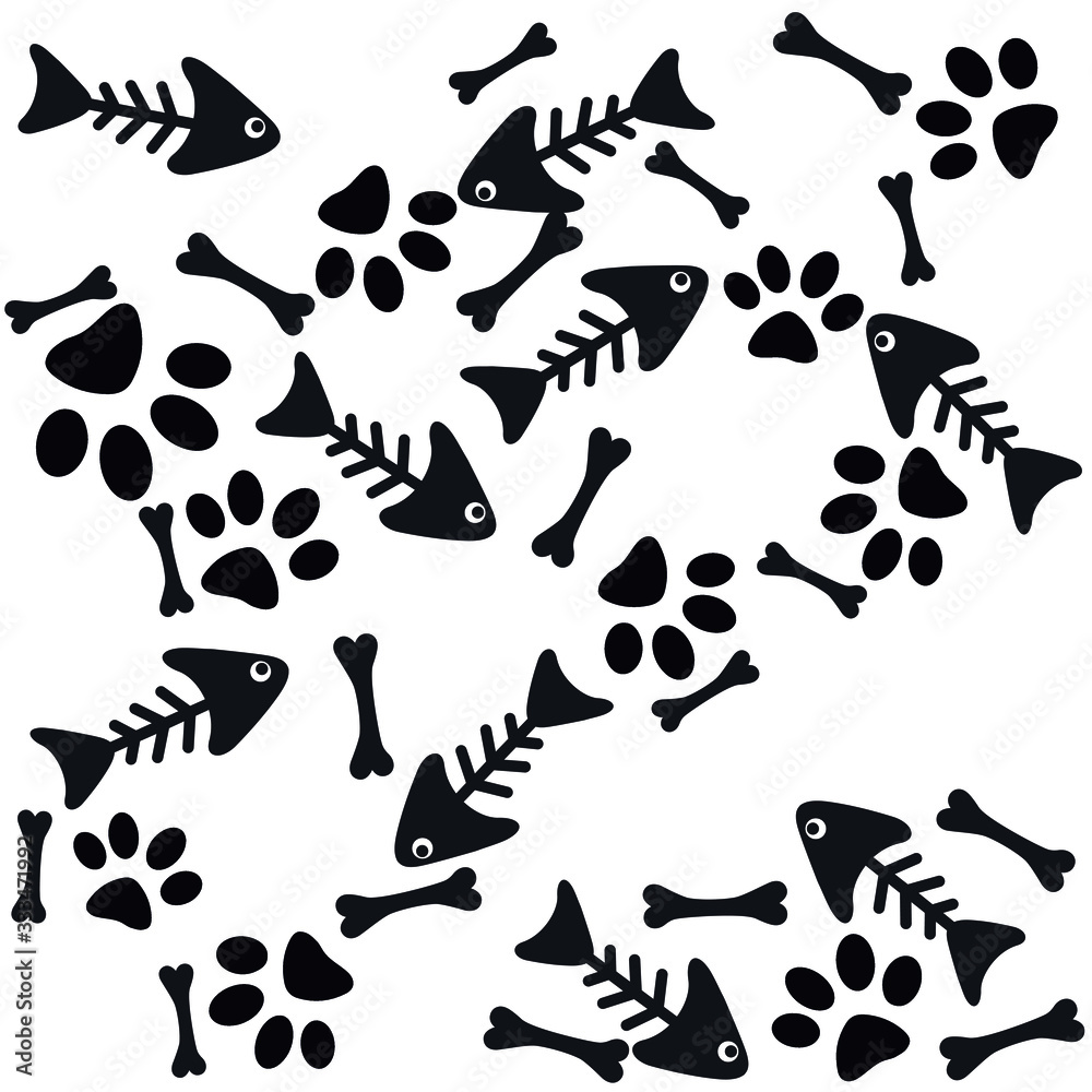 Animal, paw, skeleton fish, vector, art, illustration