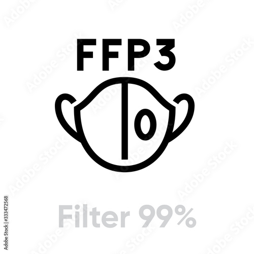 Mask FFP3 Filter 99% Respirator icon. Editable line vector.