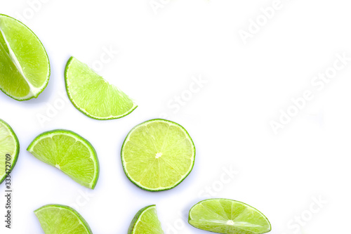  Lime slices isolated on white background. Top view.