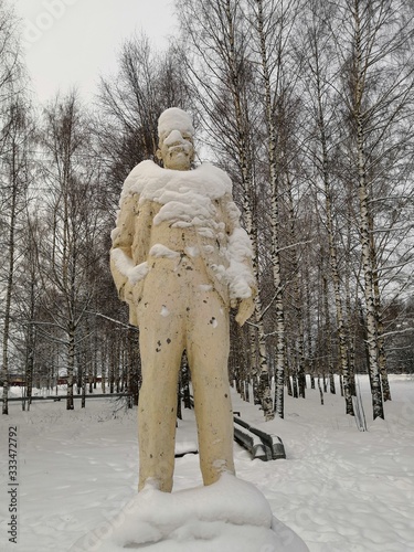 the monument is covered with snow