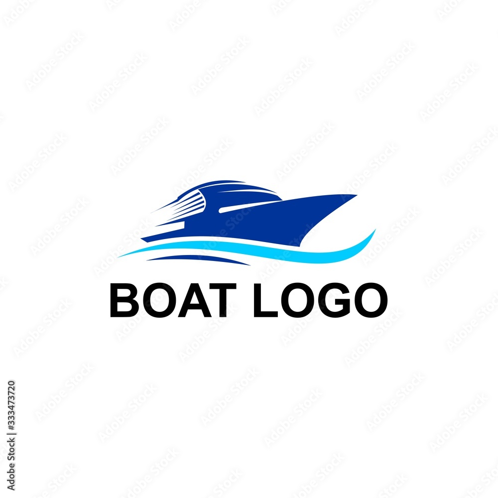 boat sail logo design vector image with wave blue marine concept illustration
