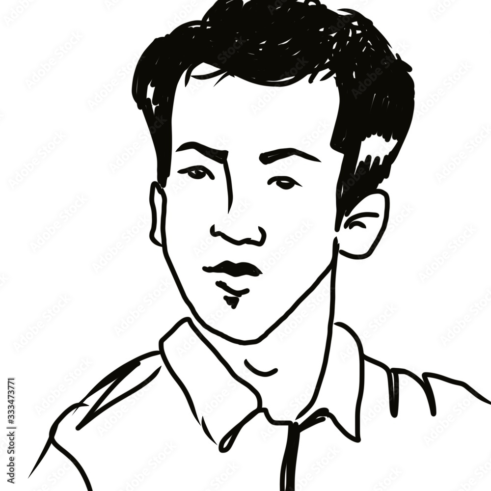 Hand drawn sketch portrait of young handsome man Isolated On white Hand drawn sketch portrait of young handsome man Isolated On white