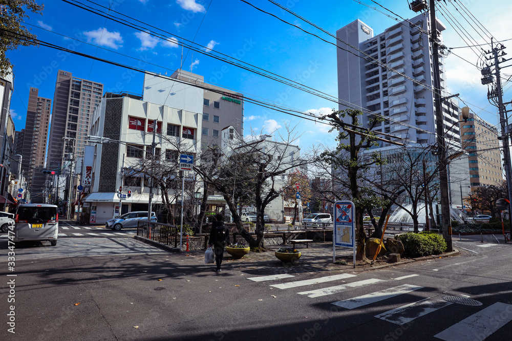 Okayama, Japan - January 06, 2020: City scape of the Small City streets