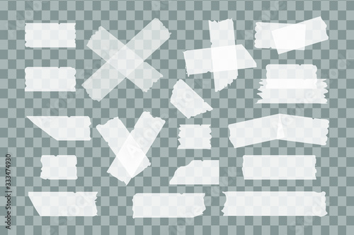Adhesive and masking tape set  with shadow  isolated on transparent background. Vector realistic  ripped different adhesive tape pieces.