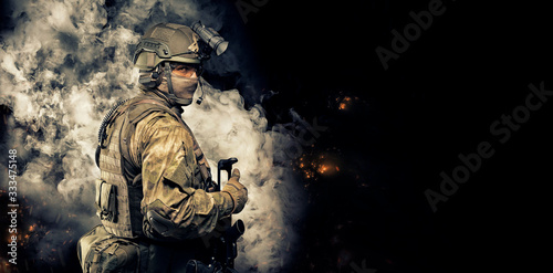 Portrait of a special forces soldier. The concept of military units. Computer games.