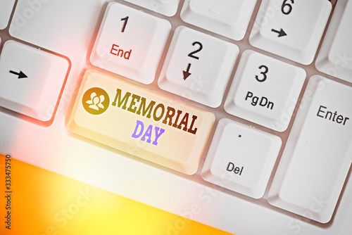 Writing note showing Memorial Day. Business concept for remembering the military demonstratingnel who died in service photo