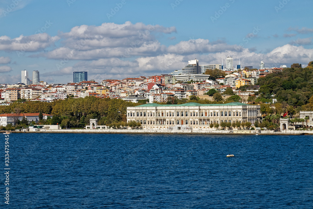 One of the many Palaces built along the Shoreline of the Bosphorus Straits overlooked by the more modern Apartment Blocks.