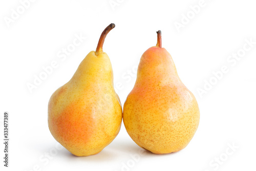 Group of ripe pears on a white background, close-up, isolated background
