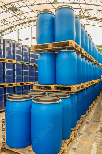 oil barrels or chemical drums stacked up
