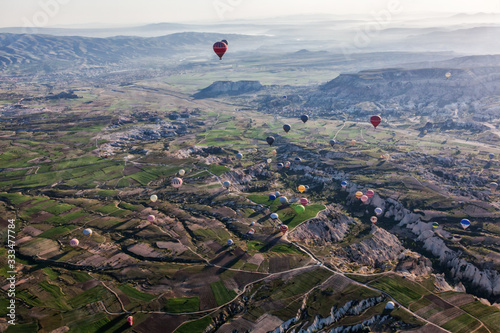 Flying balloons over Goreme, Cappadocia, Turkey
