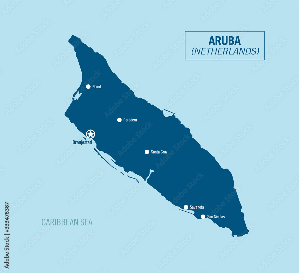 Aruba island map, Netherlands. Political map with isolated provinces
