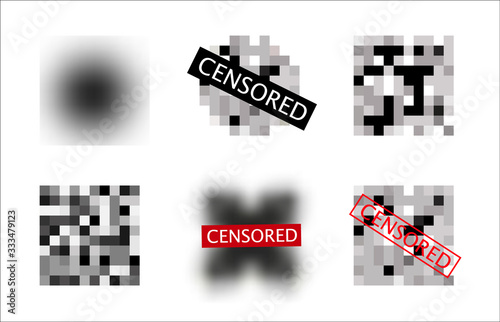 Set of Pixel censored signs. Censor bar concept. Censorship rectangle. Art desing.