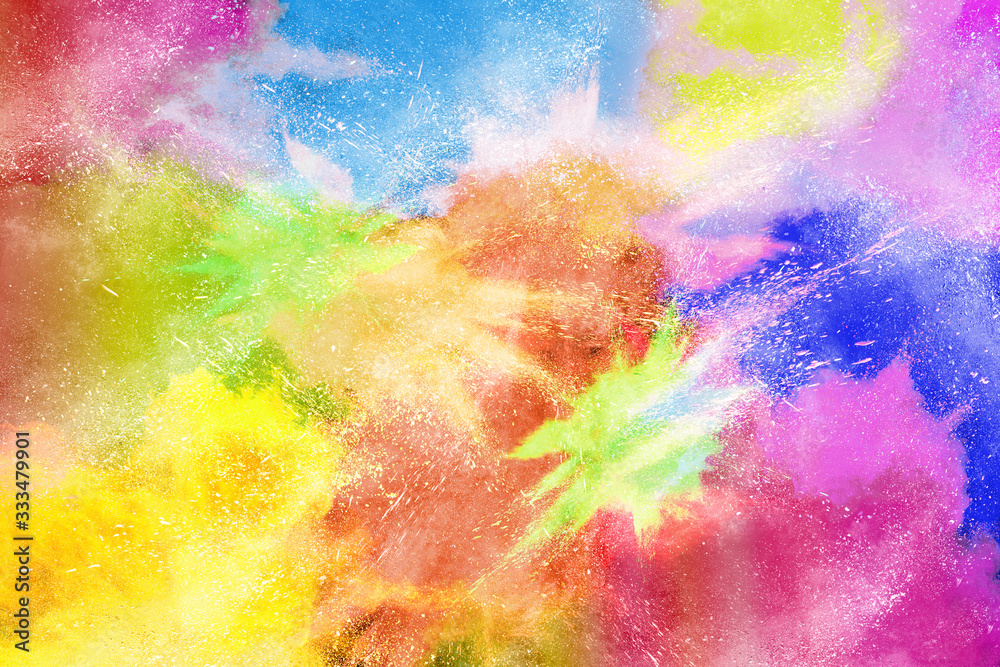 Explosion of colored powder isolated on white background. 