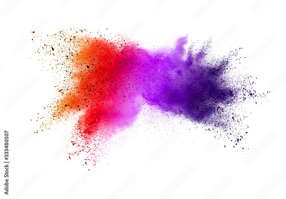 Abstract powder splatted background. Colorful powder explosion on white background. Colored cloud. Colorful dust explode. Indian festival Holi