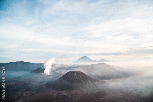 Smoky Sunrise over Mount Bromo Volcano
