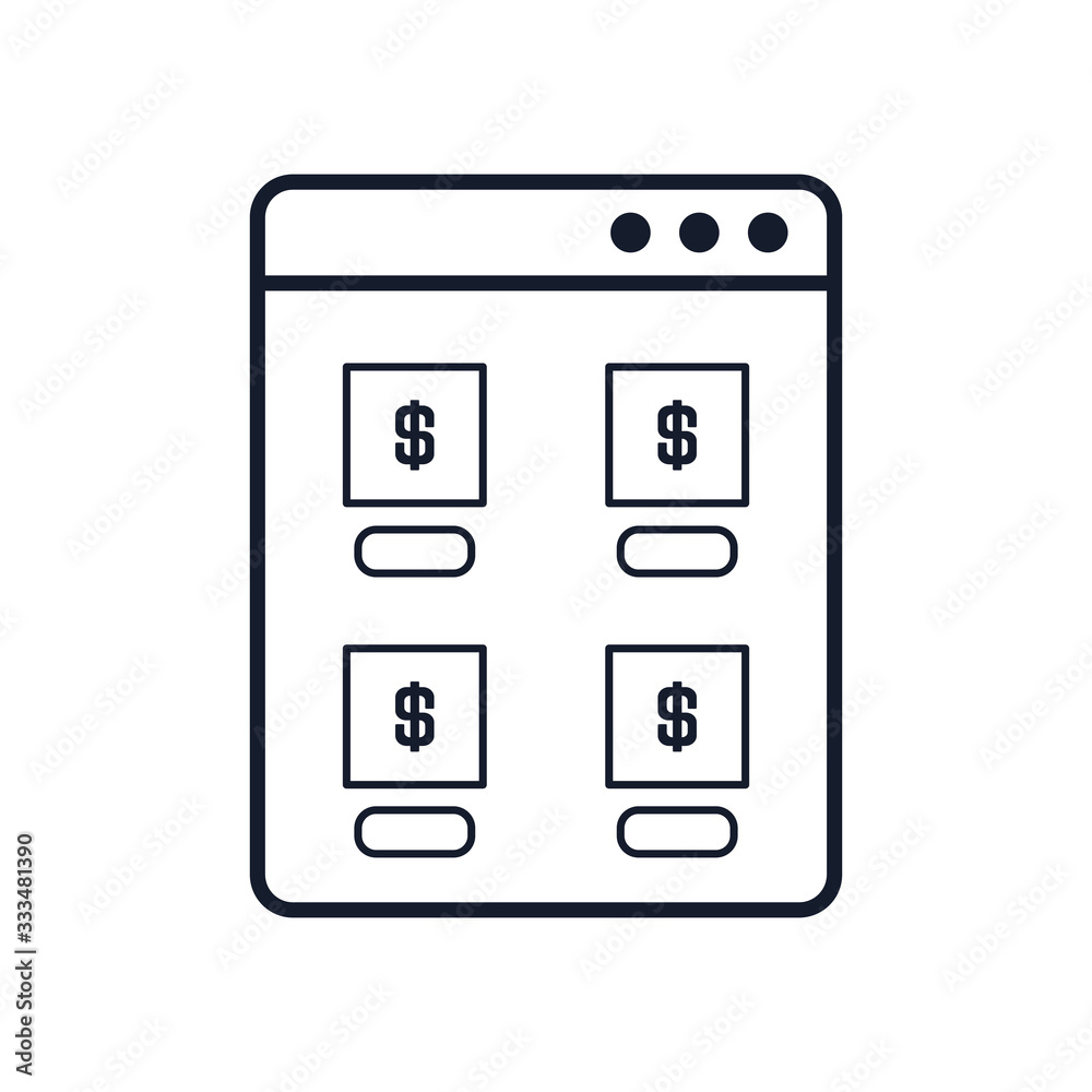 shopping web page with money symbols icon, line style shopping web page with money symbols icon, line style