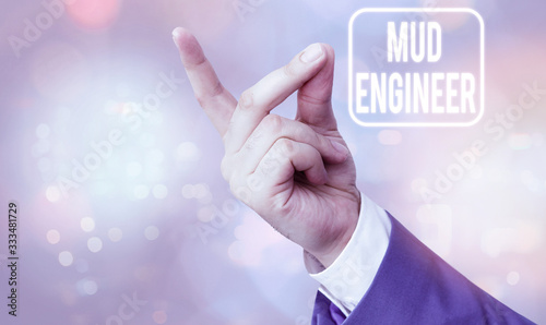Writing note showing Mud Engineer. Business concept for liable for making mixture of fluids used in drilling process