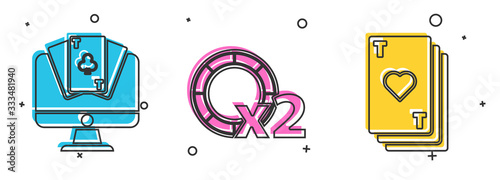 Set Online poker table game, Casino chips and Playing card with heart icon. Vector