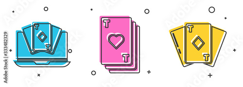 Set Online poker table game, Playing card with heart and Playing card with diamonds icon. Vector