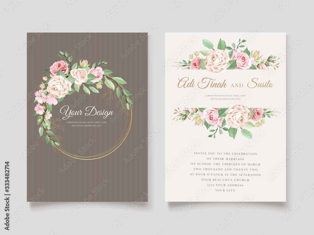 Wedding card template with beautiful floral wreath