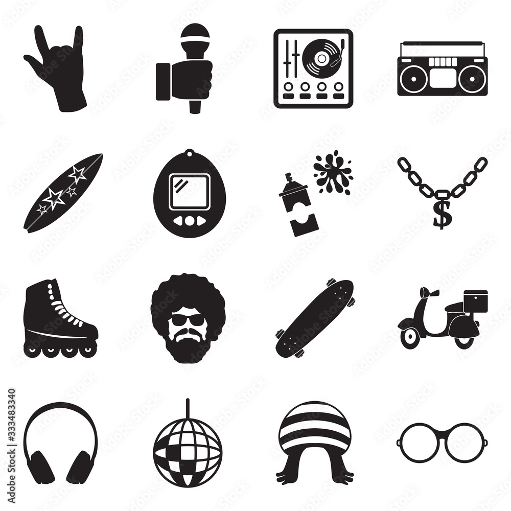 Pop Culture Icons. Black Flat Design. Vector Illustration. Stock