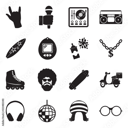 Pop Culture Icons. Black Flat Design. Vector Illustration.