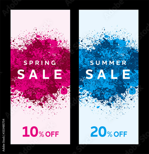 Splash ink banner sale set. Backgrounds for poster, banner or flyer. Vector. 飛び散ったインクのベクターバナーセット