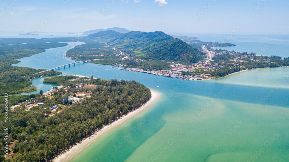 An aerial view of  Lanta noi island and Lanta isaland with the Siri Lanta Bridge
