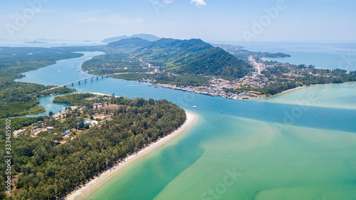 An aerial view of Lanta noi island and Lanta isaland with the Siri Lanta Bridge