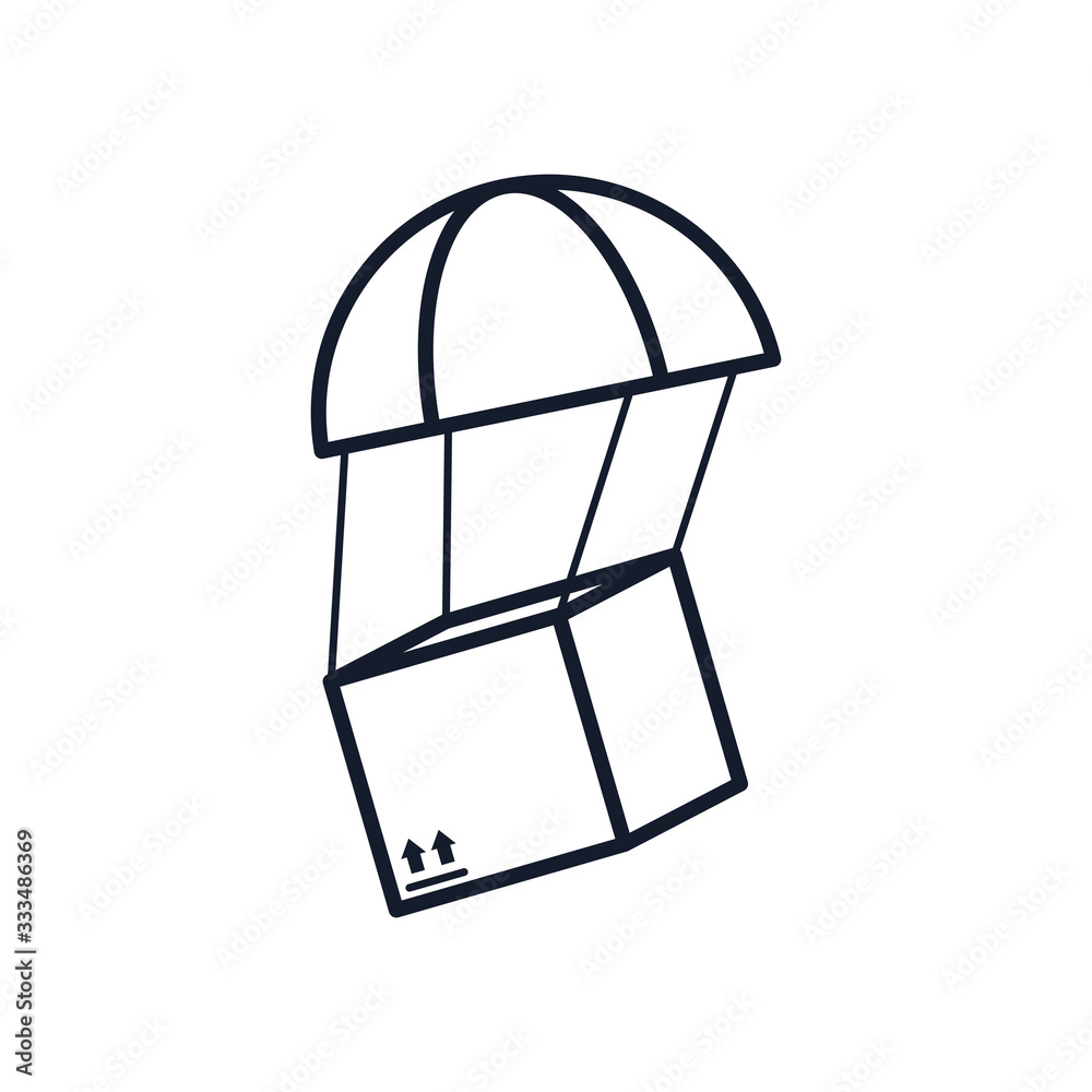 shopping online concept, parachute falling with a box icon, line style shopping online concept, parachute falling with a box icon, line style