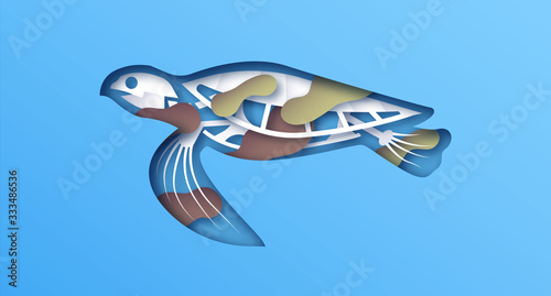 Papercut turtle skeleton toxic water pollution